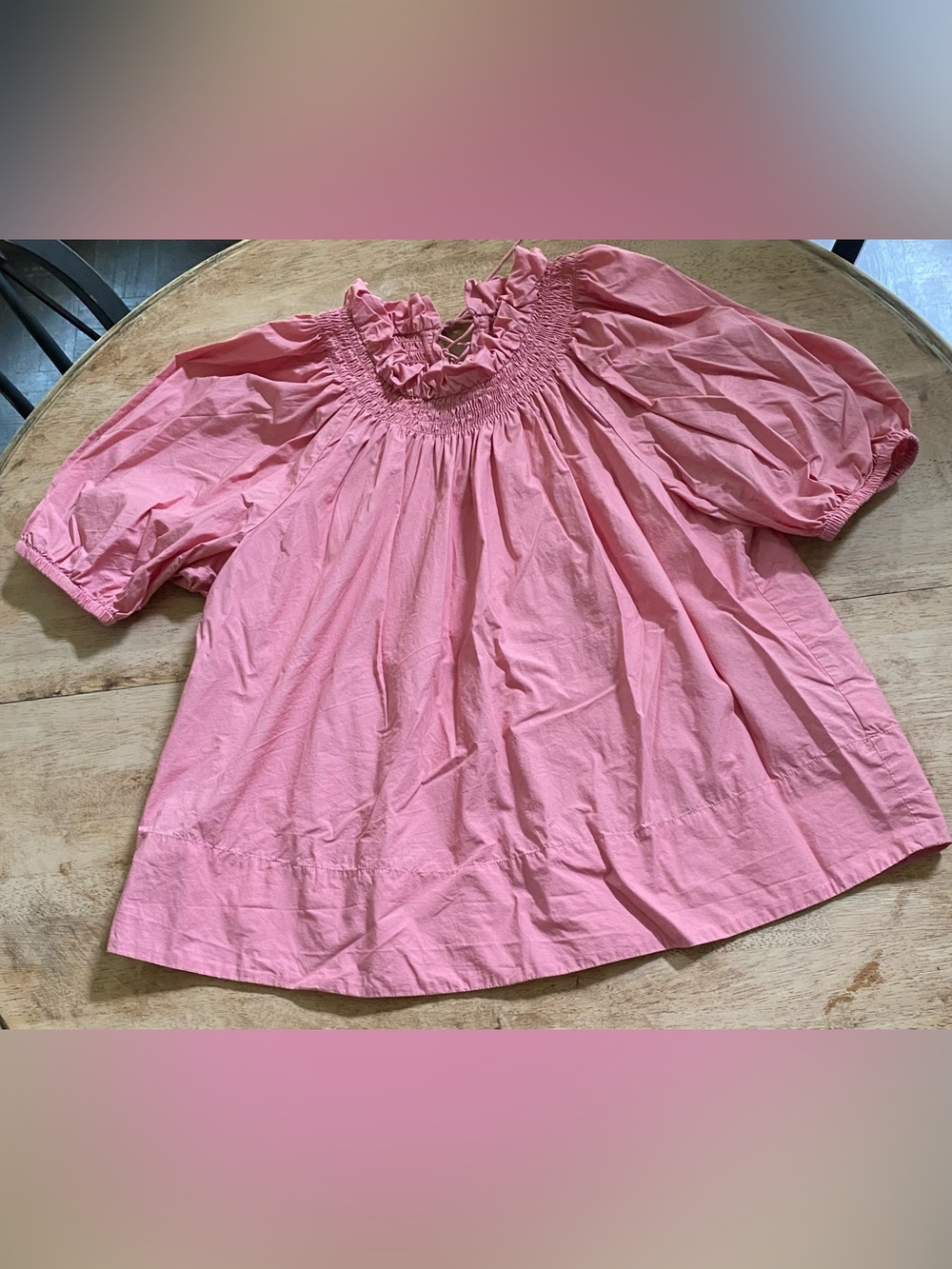 J Crew Women’s Sz XL Pink Smocked Neck Puff-Sleeve Cotton Poplin Top - Picture 7 of 17